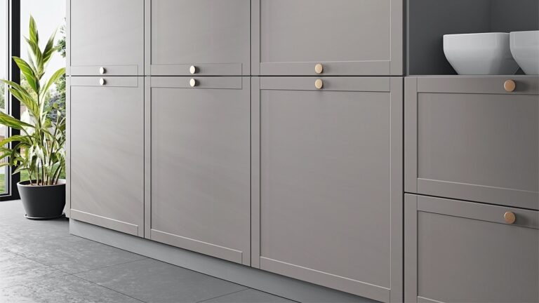 Utbytta skåpsluckor på ett kök från IKEA i en vacker grå färg.